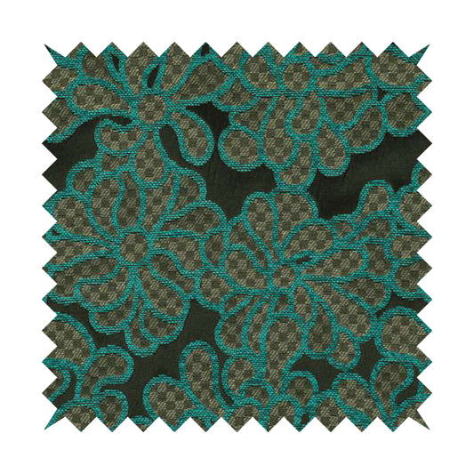 Designer Floral Flower Blue Teal Grey Black Pattern Fabrics Curtains Upholstery Material PSS291215-94