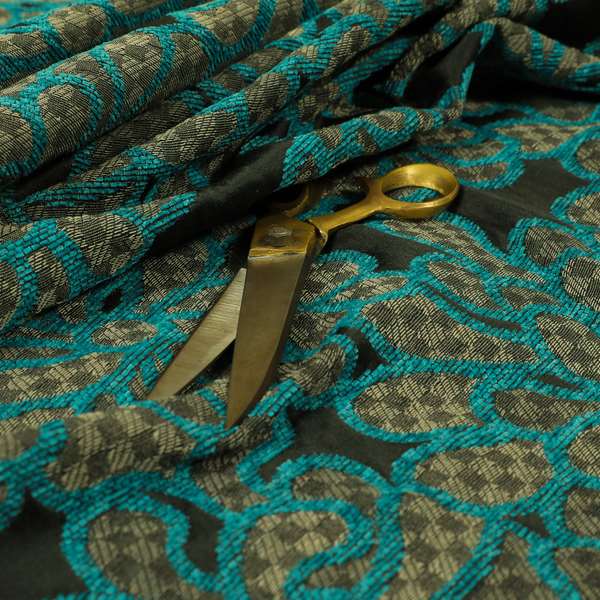 Designer Floral Flower Blue Teal Grey Black Pattern Fabrics Curtains Upholstery Material PSS291215-94