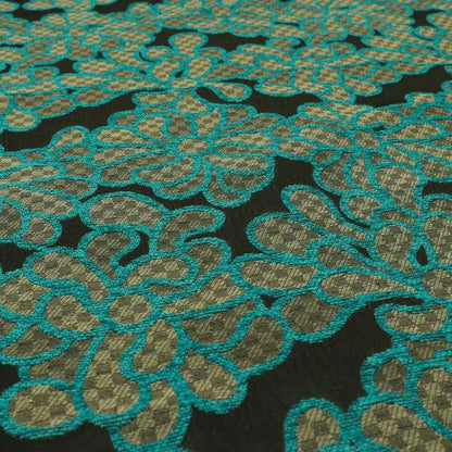 Designer Floral Flower Blue Teal Grey Black Pattern Fabrics Curtains Upholstery Material PSS291215-94