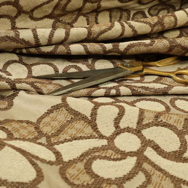 Designer Floral Flower Brown Beige Pattern Fabric Curtain Chair Cover Upholstery Material PSS301215-75