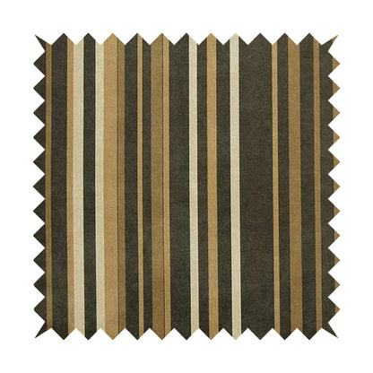 Pandora Vertical Stripes Pattern Soft Chenille Like Velvet Fabric Brown Beige Cream Shade Colour