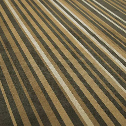 Pandora Vertical Stripes Pattern Soft Chenille Like Velvet Fabric Brown Beige Cream Shade Colour - Made To Measure Curtains