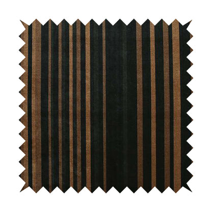 Pandora Vertical Stripes Pattern Soft Chenille Like Velvet Fabric Brown Honey Gold Shade Colour - Made To Measure Curtains