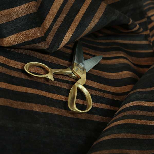 Pandora Vertical Stripes Pattern Soft Chenille Like Velvet Fabric Brown Honey Gold Shade Colour - Roman Blinds