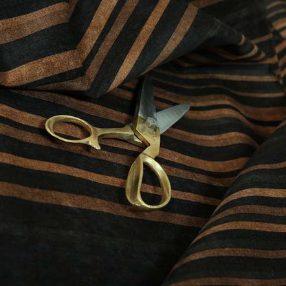 Pandora Vertical Stripes Pattern Soft Chenille Like Velvet Fabric Brown Honey Gold Shade Colour - Made To Measure Curtains