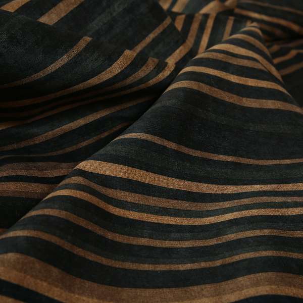 Pandora Vertical Stripes Pattern Soft Chenille Like Velvet Fabric Brown Honey Gold Shade Colour - Roman Blinds