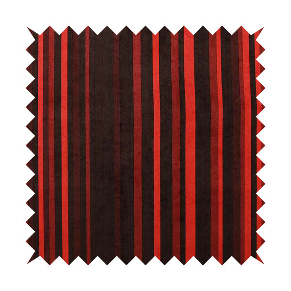 Pandora Vertical Stripes Pattern Soft Chenille Like Velvet Fabric Red Shade Colour - Made To Measure Curtains