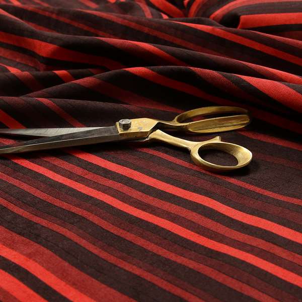 Pandora Vertical Stripes Pattern Soft Chenille Like Velvet Fabric Red Shade Colour - Made To Measure Curtains