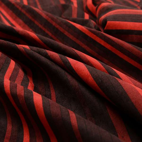 Pandora Vertical Stripes Pattern Soft Chenille Like Velvet Fabric Red Shade Colour - Made To Measure Curtains