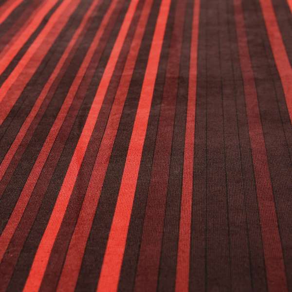 Pandora Vertical Stripes Pattern Soft Chenille Like Velvet Fabric Red Shade Colour