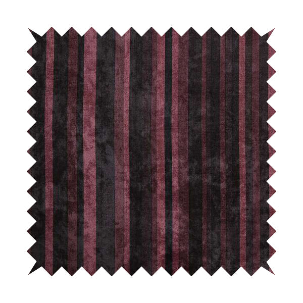 Pandora Vertical Stripes Pattern Soft Chenille Like Velvet Fabric Burgundy Shade Colour