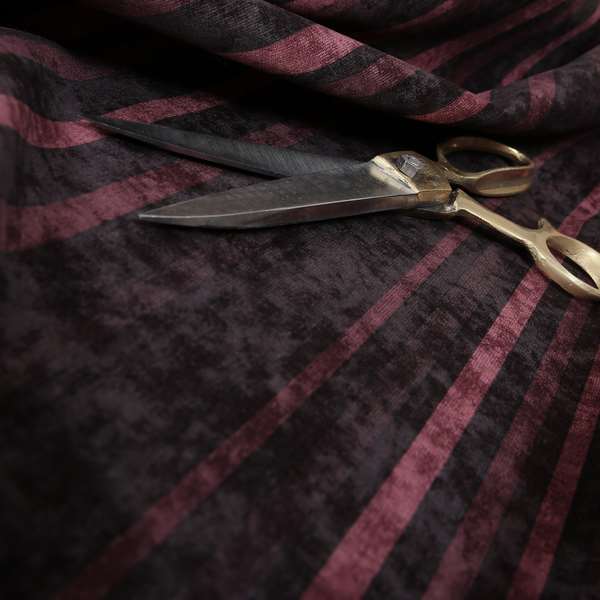 Pandora Vertical Stripes Pattern Soft Chenille Like Velvet Fabric Burgundy Shade Colour - Handmade Cushions