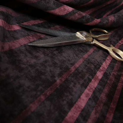 Pandora Vertical Stripes Pattern Soft Chenille Like Velvet Fabric Burgundy Shade Colour - Made To Measure Curtains