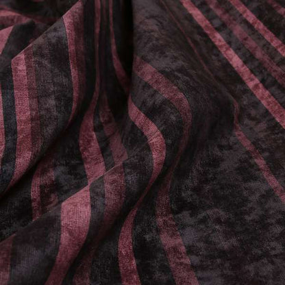 Pandora Vertical Stripes Pattern Soft Chenille Like Velvet Fabric Burgundy Shade Colour