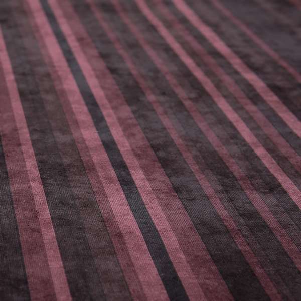 Pandora Vertical Stripes Pattern Soft Chenille Like Velvet Fabric Burgundy Shade Colour