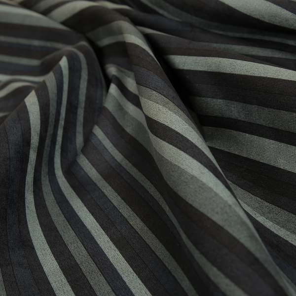 Pandora Vertical Stripes Pattern Soft Chenille Like Velvet Fabric Grey Charcoal Shade Colour - Made To Measure Curtains