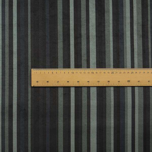 Pandora Vertical Stripes Pattern Soft Chenille Like Velvet Fabric Grey Charcoal Shade Colour