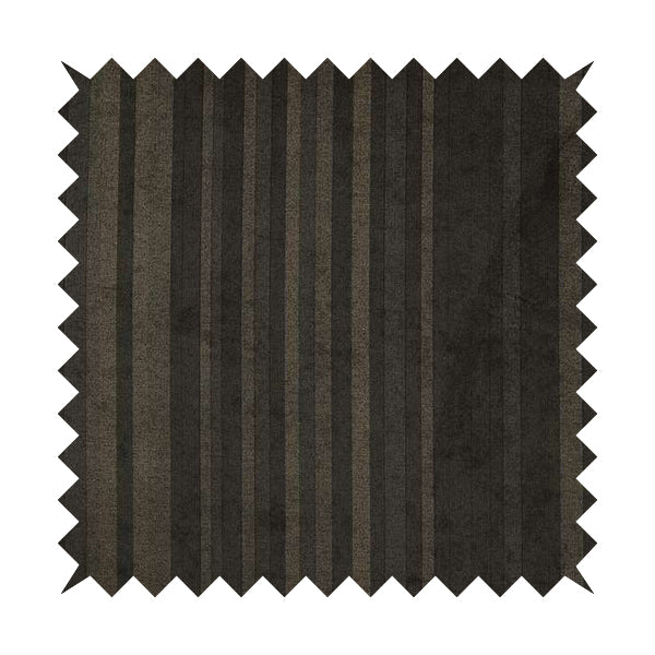 Pandora Vertical Stripes Pattern Soft Chenille Like Velvet Fabric Brown Shade Colour - Made To Measure Curtains