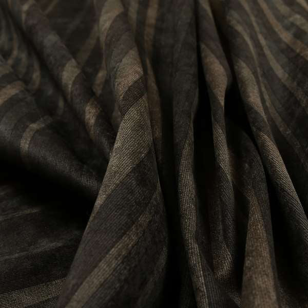 Pandora Vertical Stripes Pattern Soft Chenille Like Velvet Fabric Brown Shade Colour - Roman Blinds