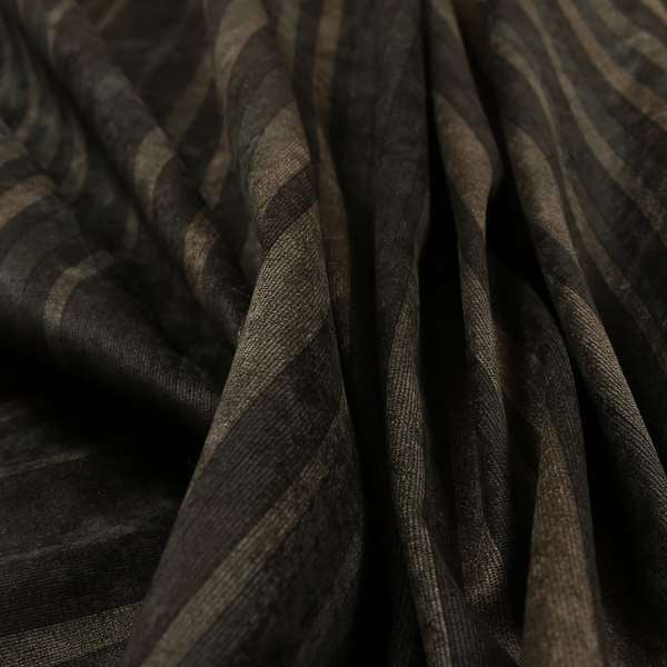 Pandora Vertical Stripes Pattern Soft Chenille Like Velvet Fabric Brown Shade Colour - Made To Measure Curtains