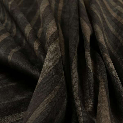 Pandora Vertical Stripes Pattern Soft Chenille Like Velvet Fabric Brown Shade Colour - Handmade Cushions