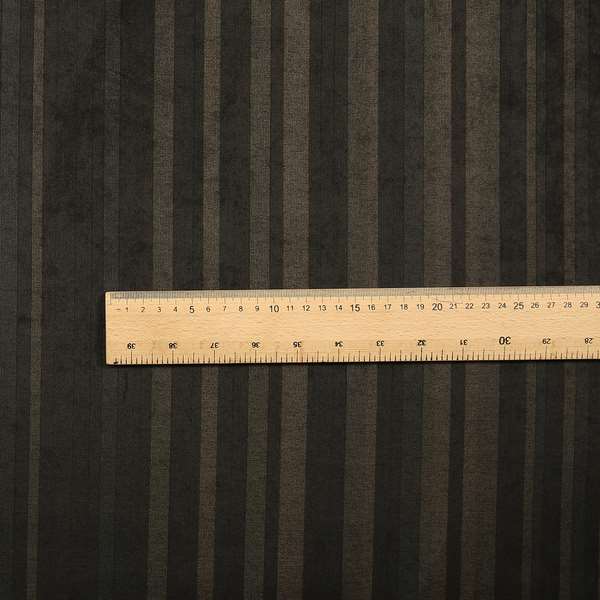 Pandora Vertical Stripes Pattern Soft Chenille Like Velvet Fabric Brown Shade Colour