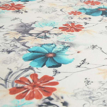 Pat Floral Pattern Red Blue Colour Printed Velvet Upholstery Curtain Fabrics - Roman Blinds