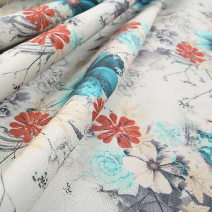 Pat Floral Pattern Red Blue Colour Printed Velvet Upholstery Curtain Fabrics