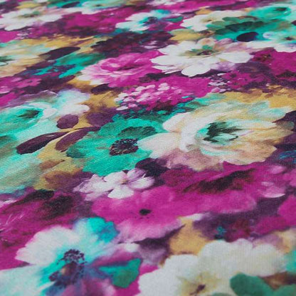 Pat Floral Pattern Pink Colour Printed Velvet Upholstery Curtain Fabrics - Roman Blinds