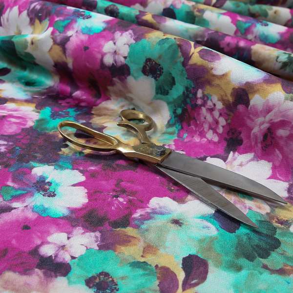 Pat Floral Pattern Pink Colour Printed Velvet Upholstery Curtain Fabrics