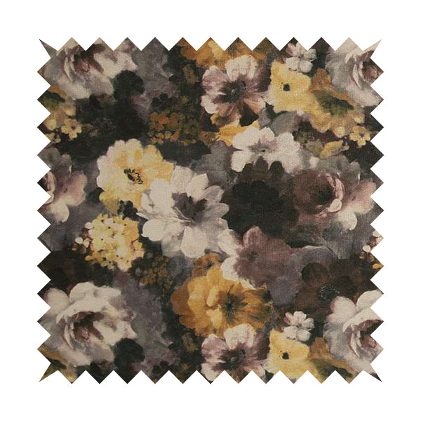 Pat Floral Pattern Brown Yellow Colour Printed Velvet Upholstery Curtain Fabrics