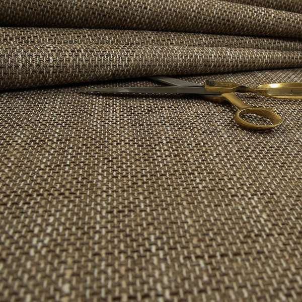 Perth Hopsack Textured Chenille Upholstery Fabric Caramel Brown Colour - Roman Blinds