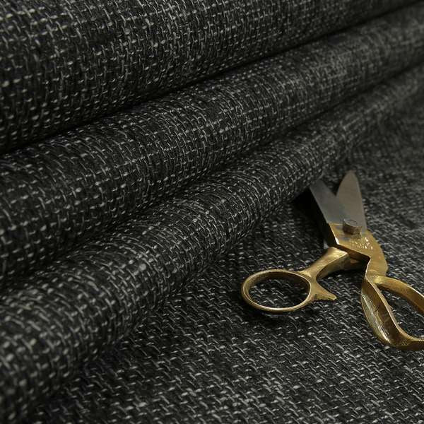 Perth Hopsack Textured Chenille Upholstery Fabric Charcoal Grey Colour