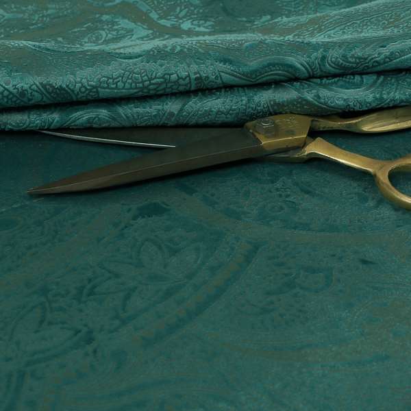 Phoenix Laser Cut Pattern Soft Velveteen Teal Velvet Material Upholstery Curtains Fabric - Roman Blinds