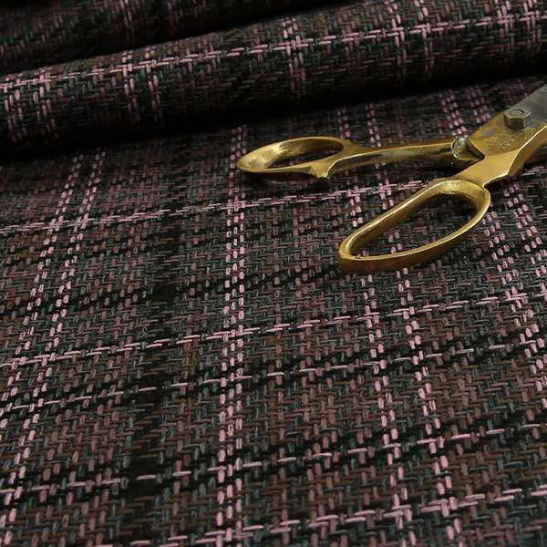 Priya Designer Tartan Pattern Chenille Upholstery Fabric Pink Colour