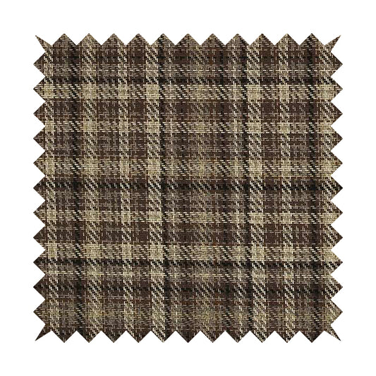 Priya Designer Tartan Pattern Chenille Upholstery Fabric Brown Colour