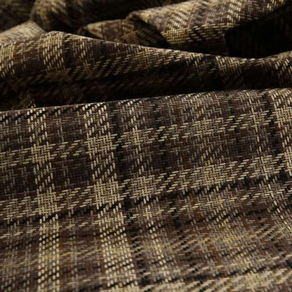 Priya Designer Tartan Pattern Chenille Upholstery Fabric Brown Colour