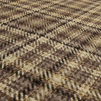 Priya Designer Tartan Pattern Chenille Upholstery Fabric Brown Colour