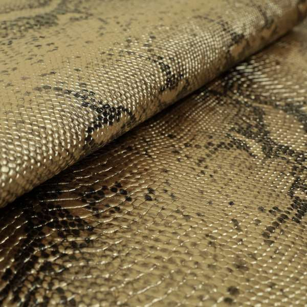 Python Raise Scales Textured Pattern Golden Metallic Brown Colour Faux Leather Vinyl Upholstery Material