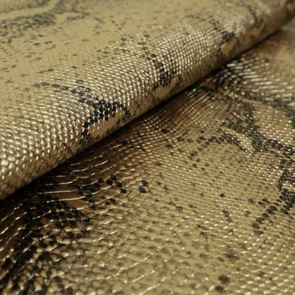 Python Raise Scales Textured Pattern Golden Metallic Brown Colour Faux Leather Vinyl Upholstery Material