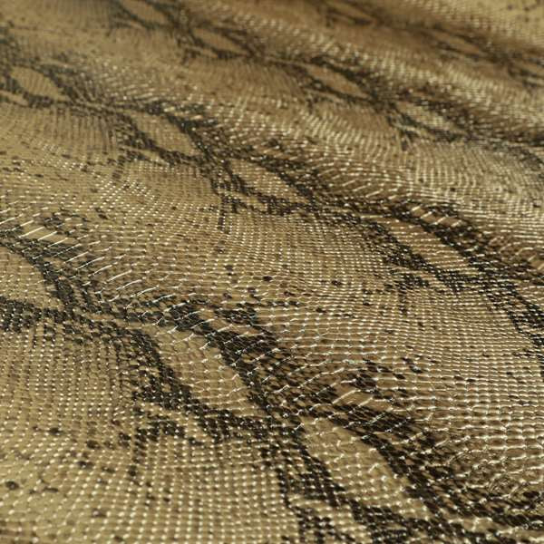 Python Raise Scales Textured Pattern Golden Metallic Brown Colour Faux Leather Vinyl Upholstery Material