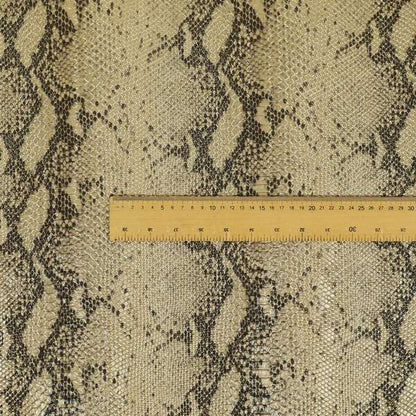 Python Raise Scales Textured Pattern Golden Metallic Brown Colour Faux Leather Vinyl Upholstery Material