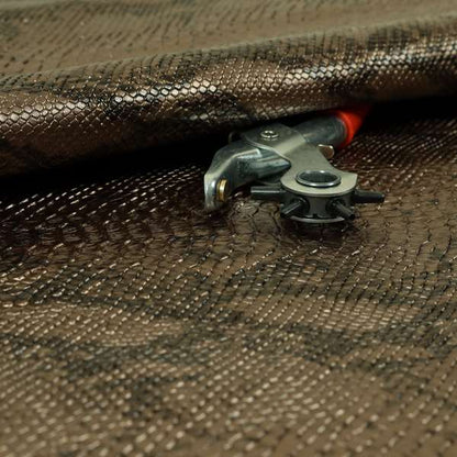 Python Raise Scales Textured Pattern Jewel Bronze Brown Colour Faux Leather Vinyl Upholstery Material