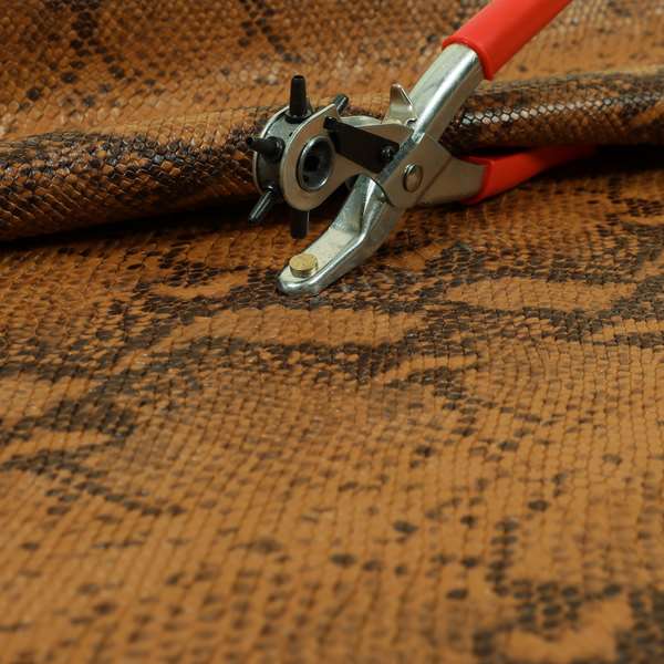 Python Raise Scales Textured Pattern Tan Brown Colour Faux Leather Vinyl Upholstery Material