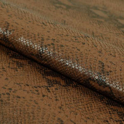 Python Raise Scales Textured Pattern Coffee Brown Colour Faux Leather Vinyl Upholstery Material