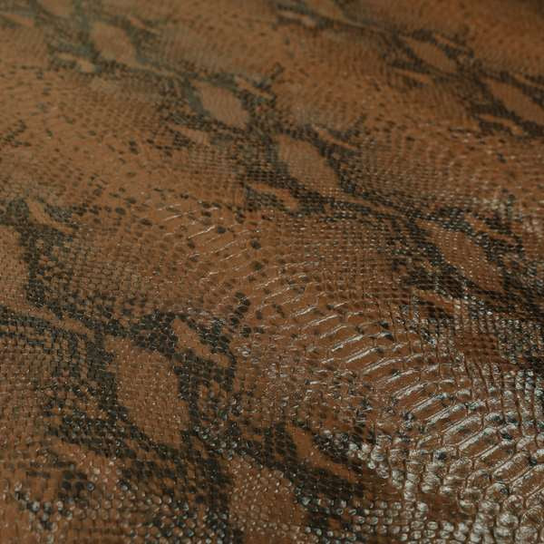 Python Raise Scales Textured Pattern Coffee Brown Colour Faux Leather Vinyl Upholstery Material