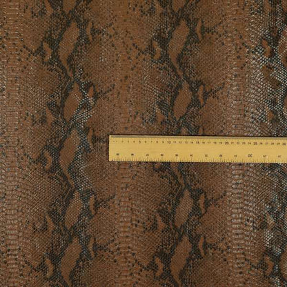 Python Raise Scales Textured Pattern Coffee Brown Colour Faux Leather Vinyl Upholstery Material