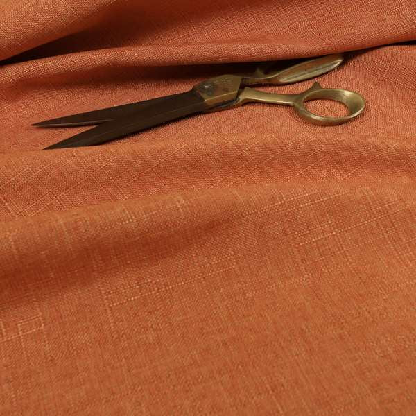 Regent Woven Look Plain Chenille Material Upholstery Fabric In Orange Colour - Made To Measure Curtains