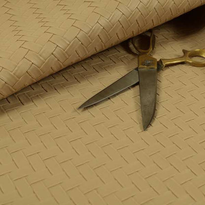 Rodeo Basketweave Pattern Semi Plain Faux Leather In Beige Colour Upholstery Fabric