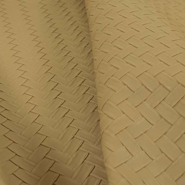 Rodeo Basketweave Pattern Semi Plain Faux Leather In Beige Colour Upholstery Fabric